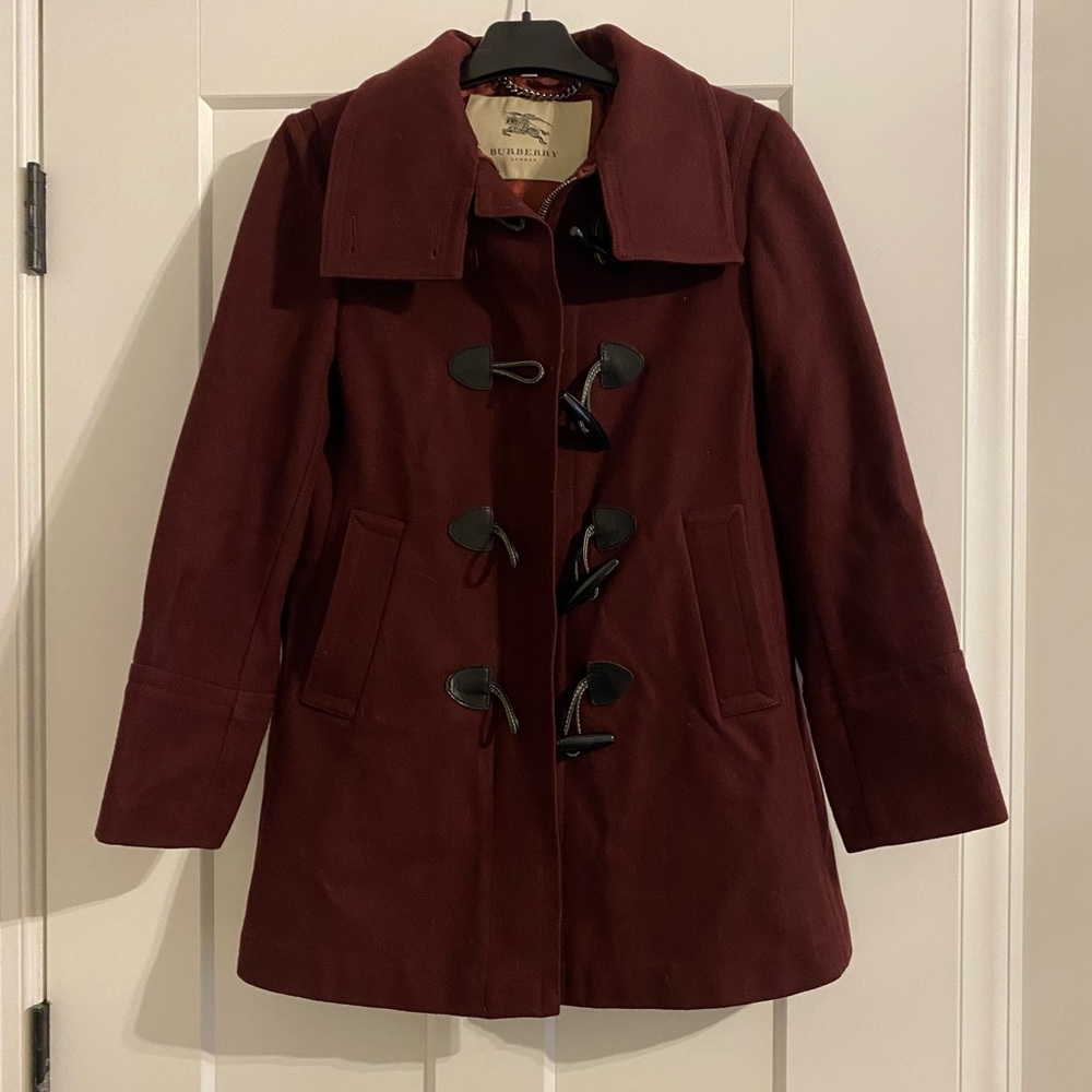 Burberry Maroon Wool Toggle Coat US 4
